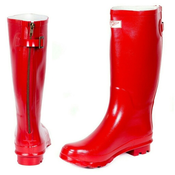 Women's Rainboots, Tall Matte Zipper Rain Boots, RB-1412, Red, Size 5 - Picture 1 of 4